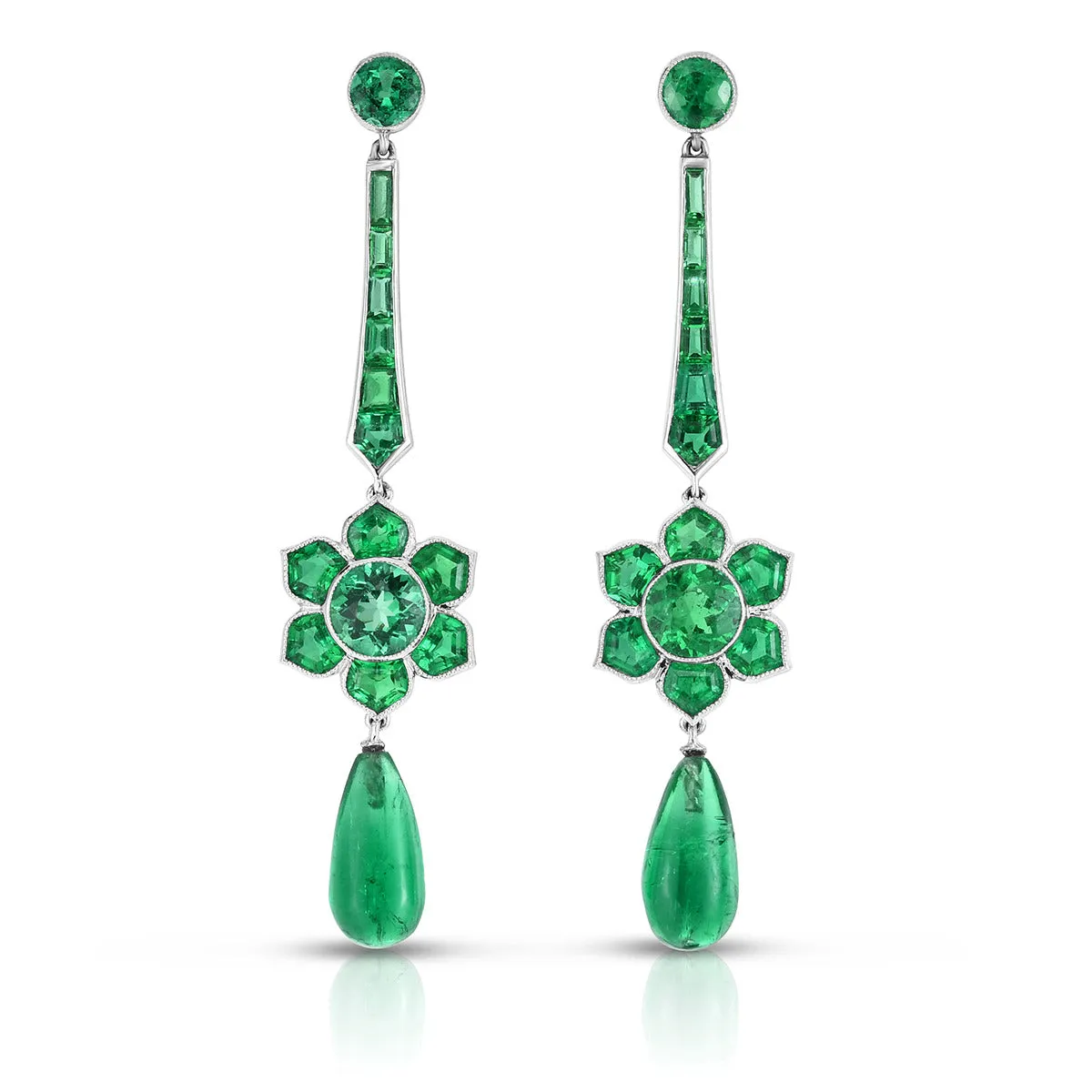 Platinum Emerald Flower Drop Earrings