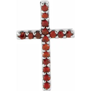 Platinum Natural Mozambique Garnet Petite Cross Pendant