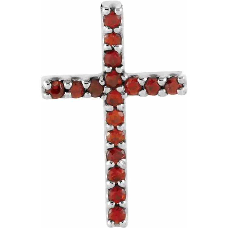 Platinum Natural Mozambique Garnet Petite Cross Pendant