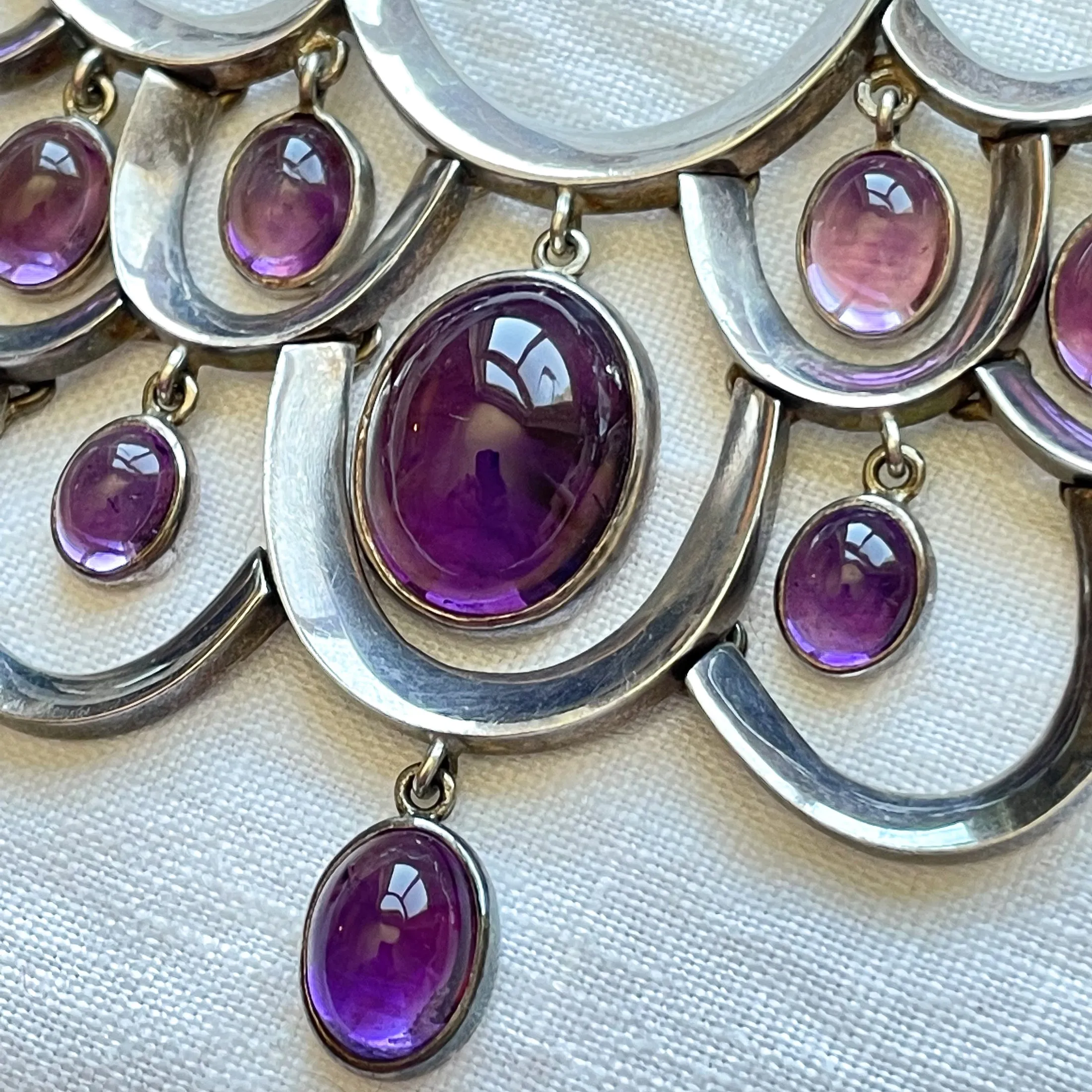RARE Antonio Pineda 970 Silver Necklace with Amethyst Drops, Taxco Mexico