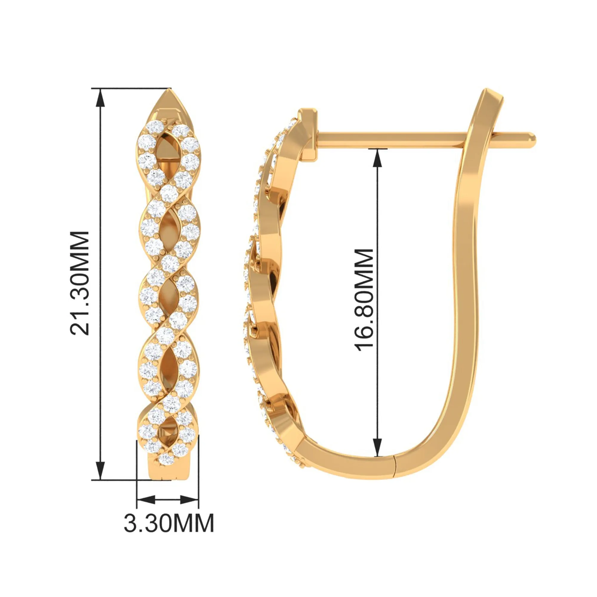 Real Diamond Twisted Rope J Hoop Earrings