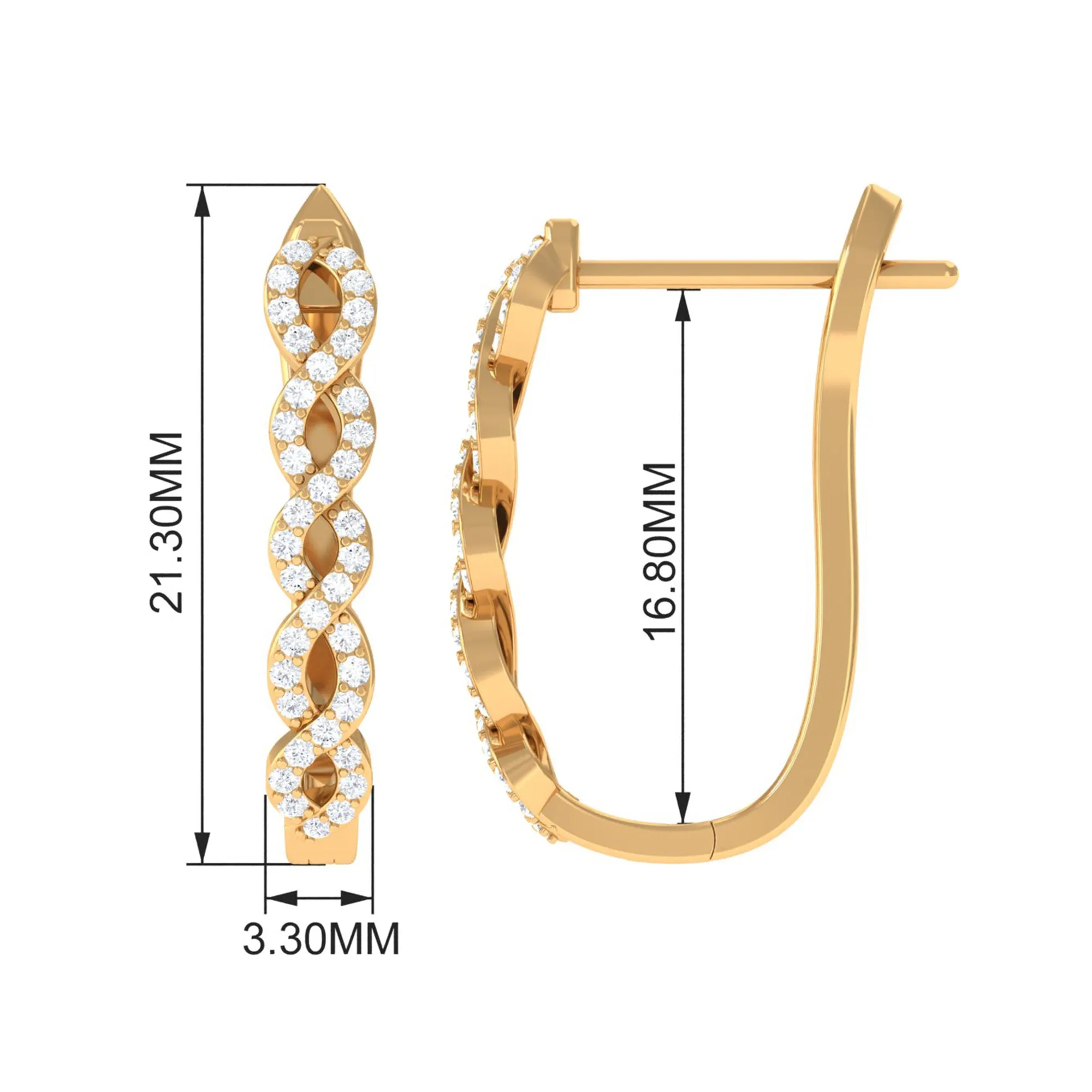 Real Diamond Twisted Rope J Hoop Earrings