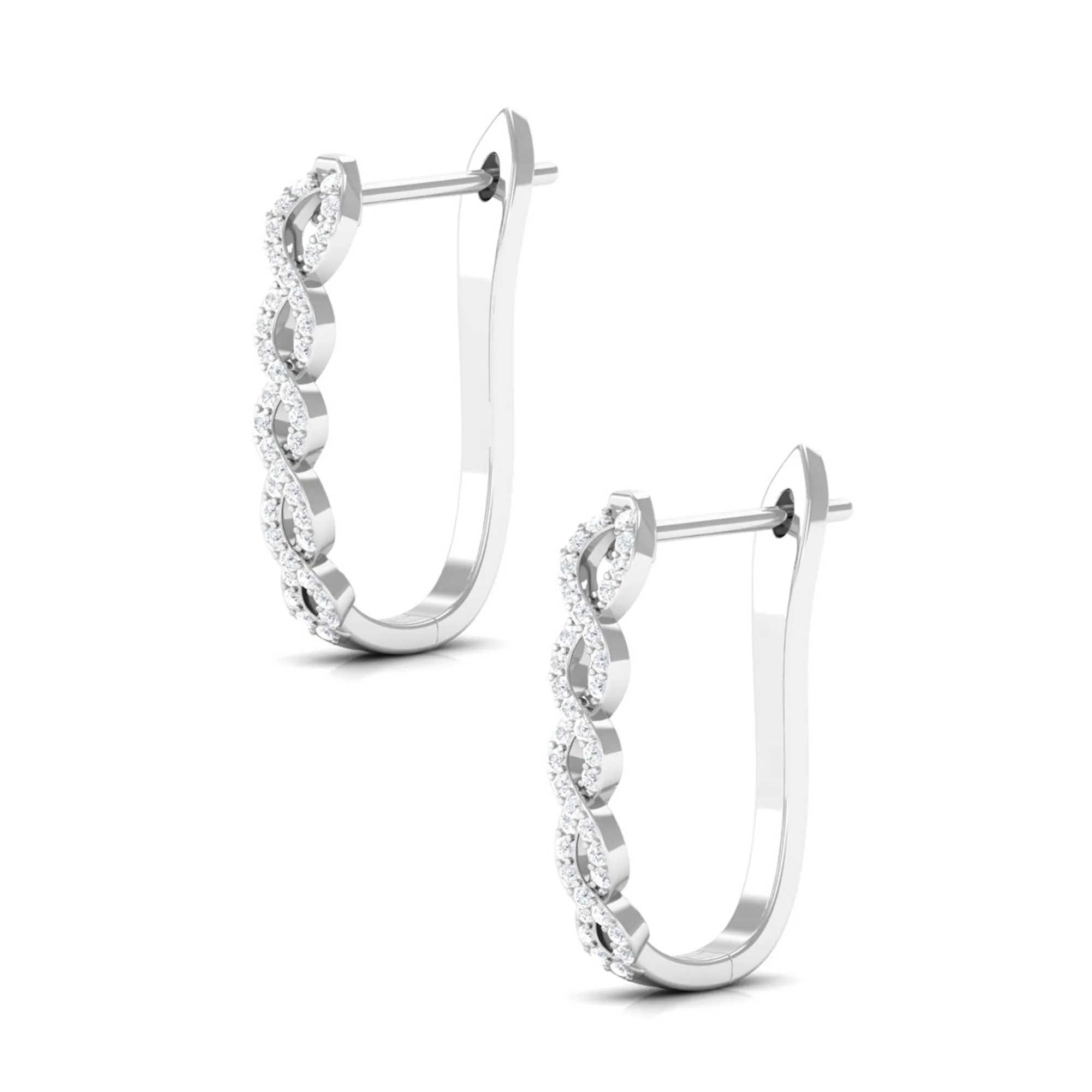 Real Diamond Twisted Rope J Hoop Earrings