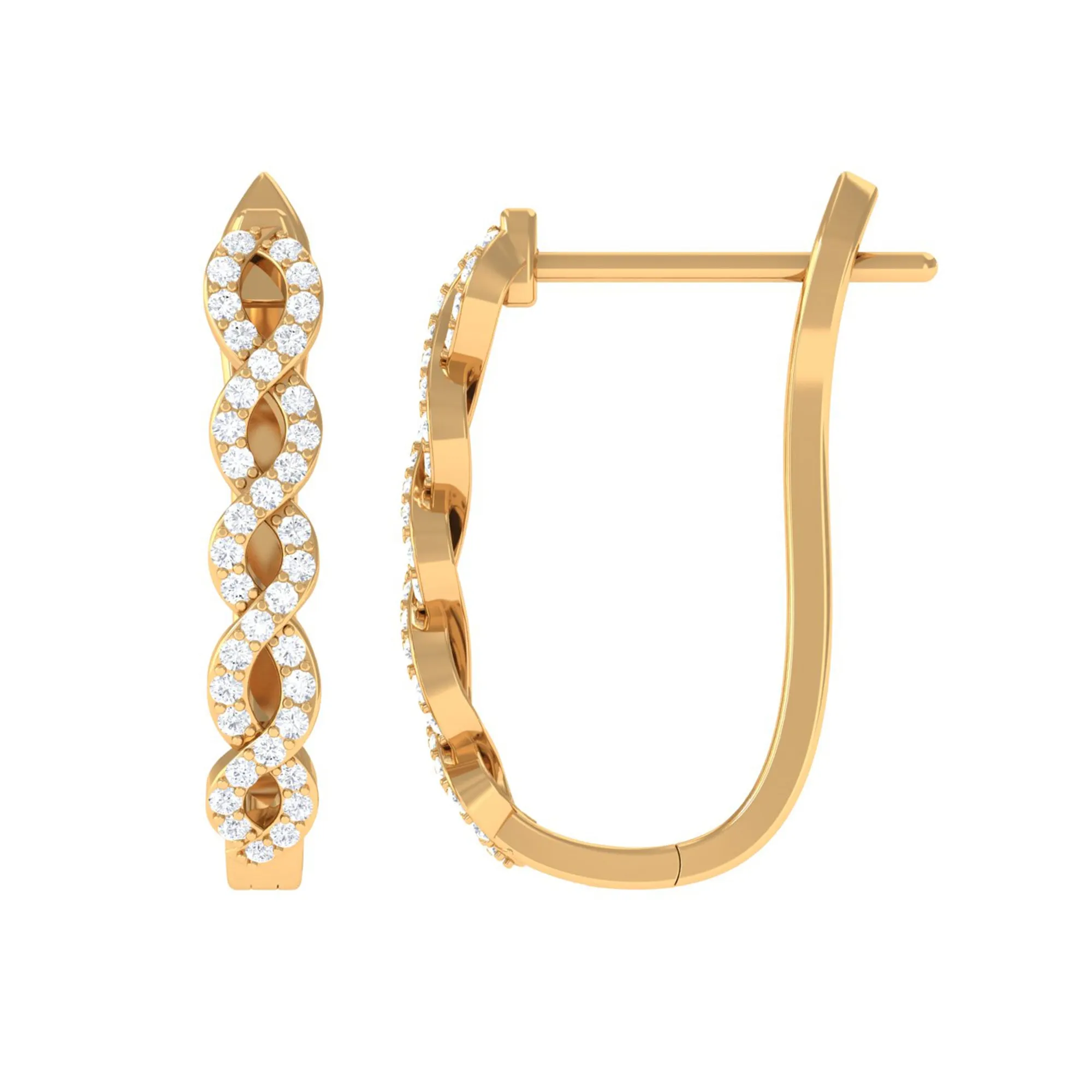 Real Diamond Twisted Rope J Hoop Earrings