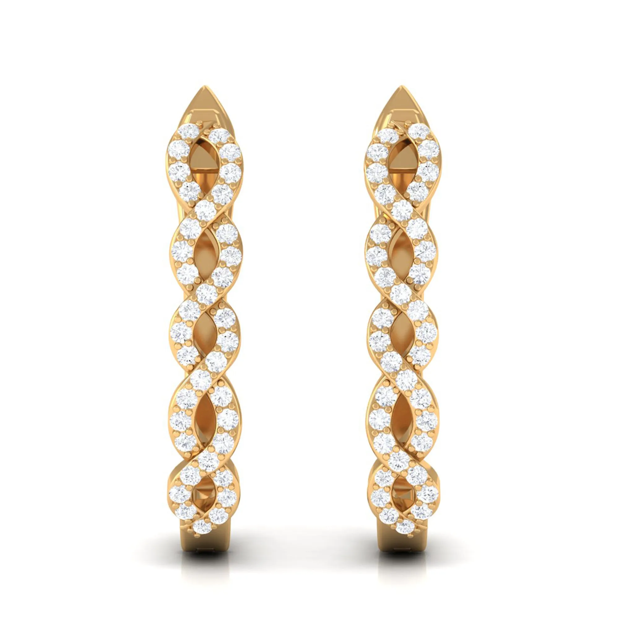 Real Diamond Twisted Rope J Hoop Earrings