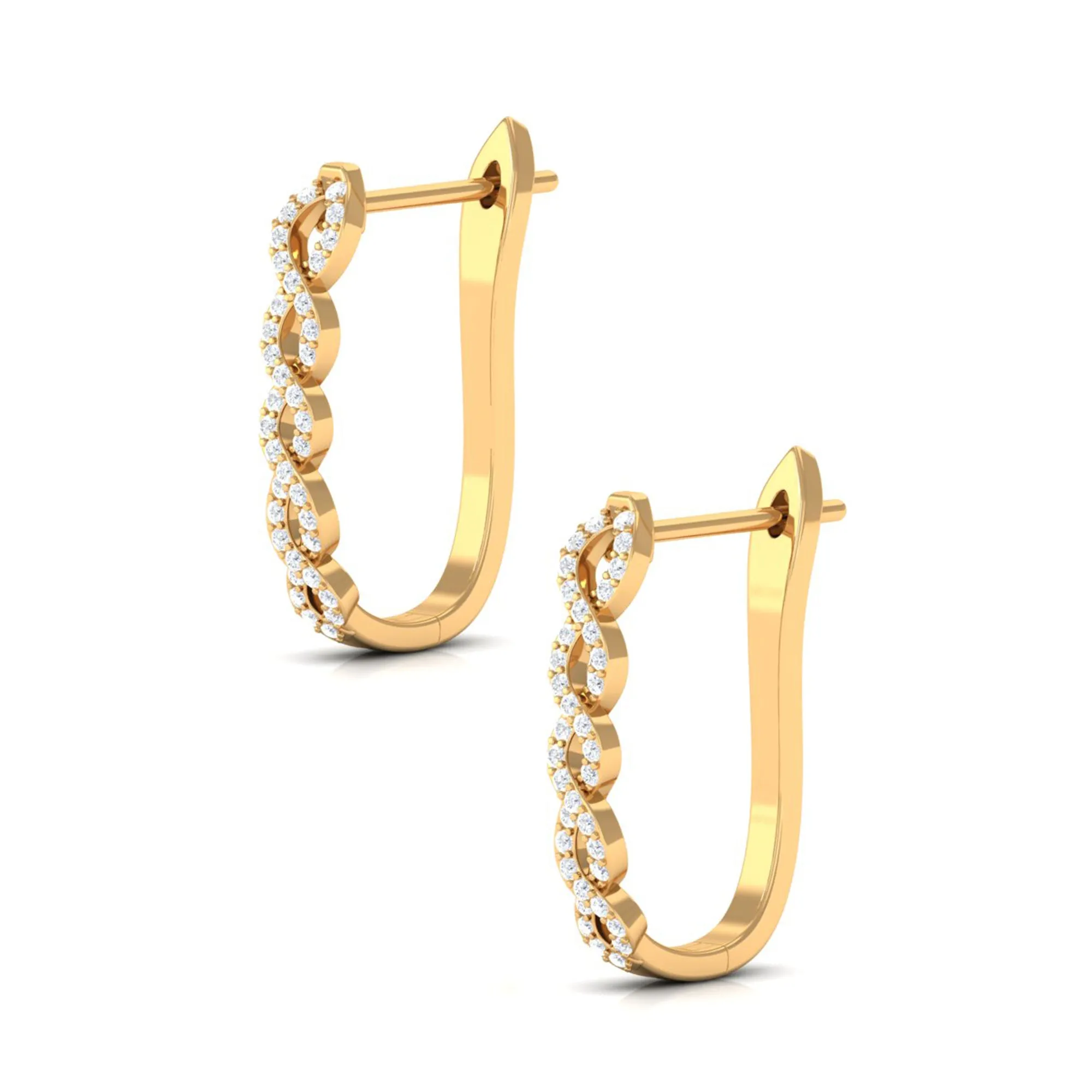 Real Diamond Twisted Rope J Hoop Earrings