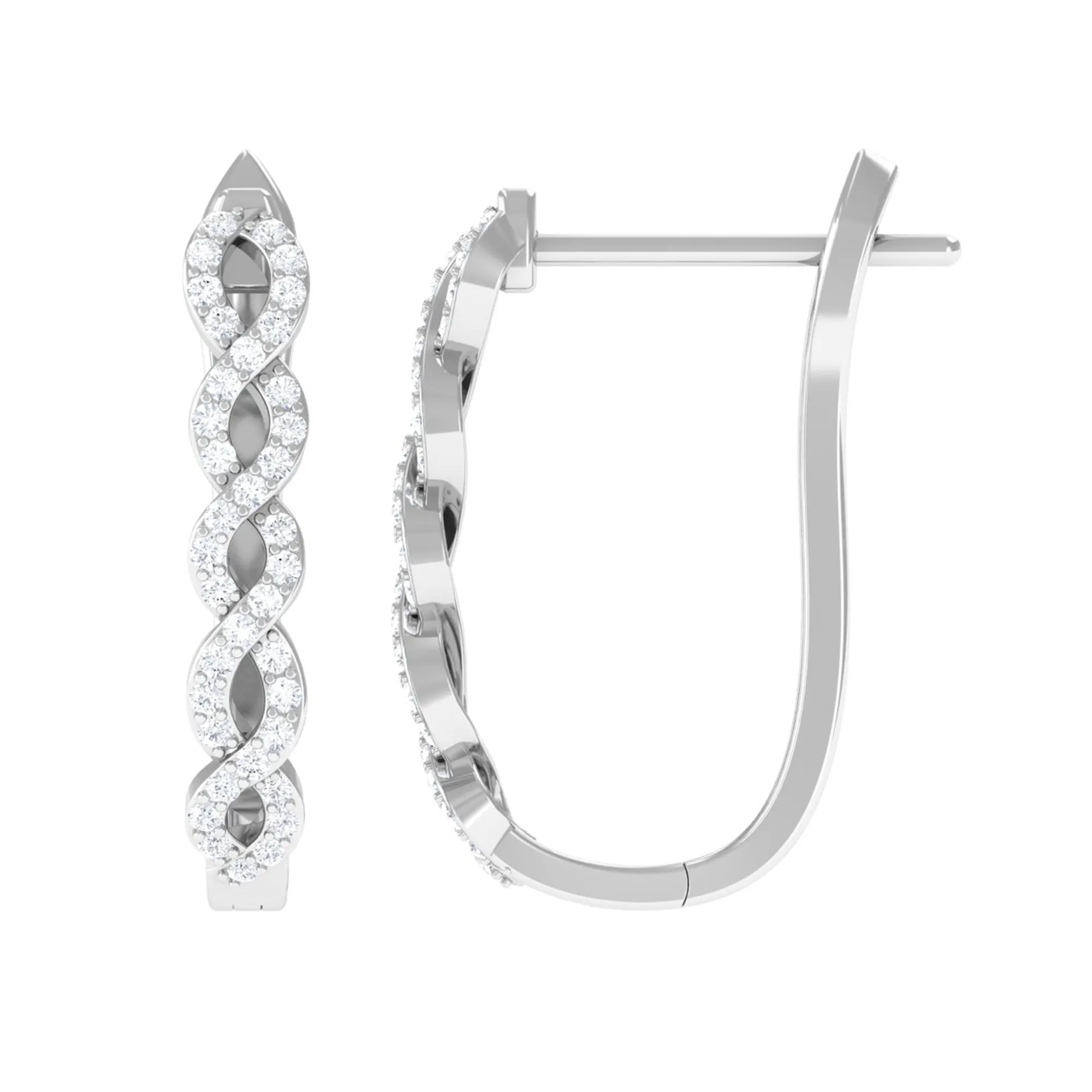 Real Diamond Twisted Rope J Hoop Earrings