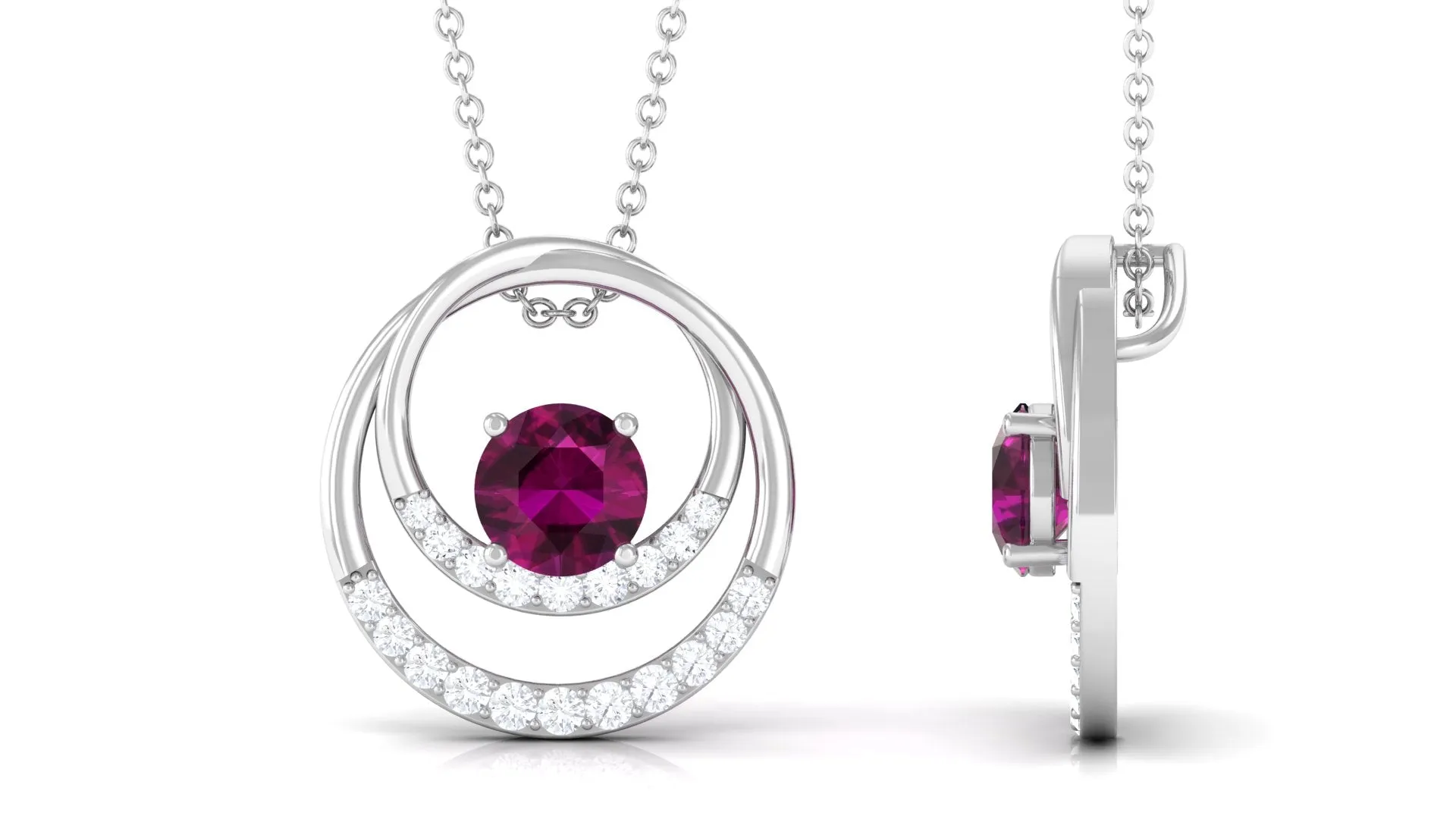 Real Rhodolite and Diamond Open Circle Pendant