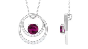 Real Rhodolite and Diamond Open Circle Pendant