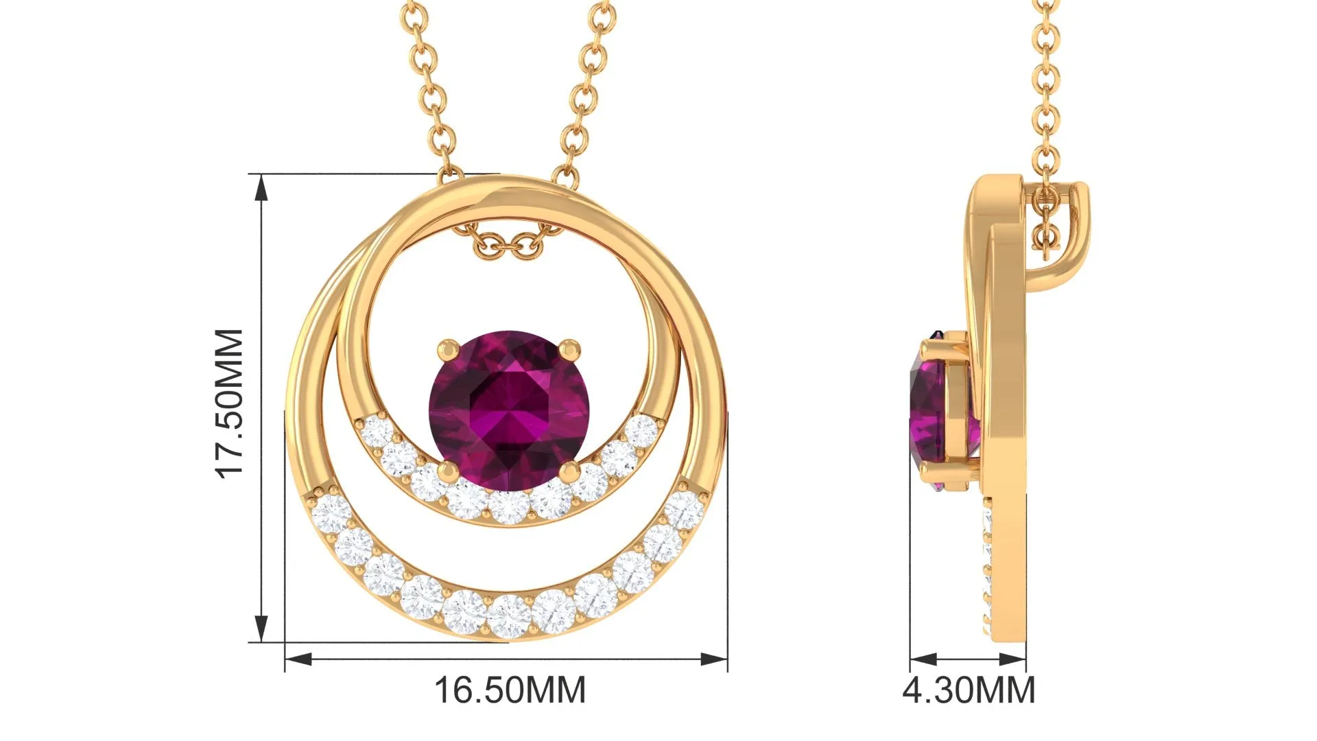Real Rhodolite and Diamond Open Circle Pendant