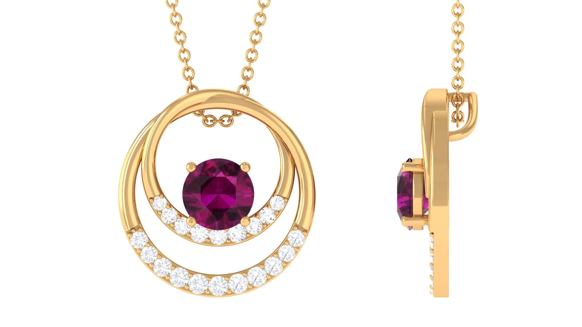 Real Rhodolite and Diamond Open Circle Pendant