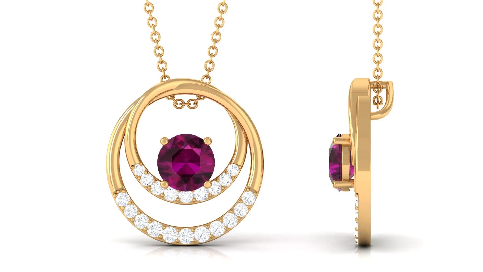 Real Rhodolite and Diamond Open Circle Pendant