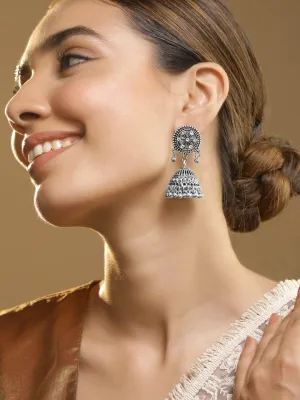 Rhodium Plated Ghungroo Jhumka Earrings
