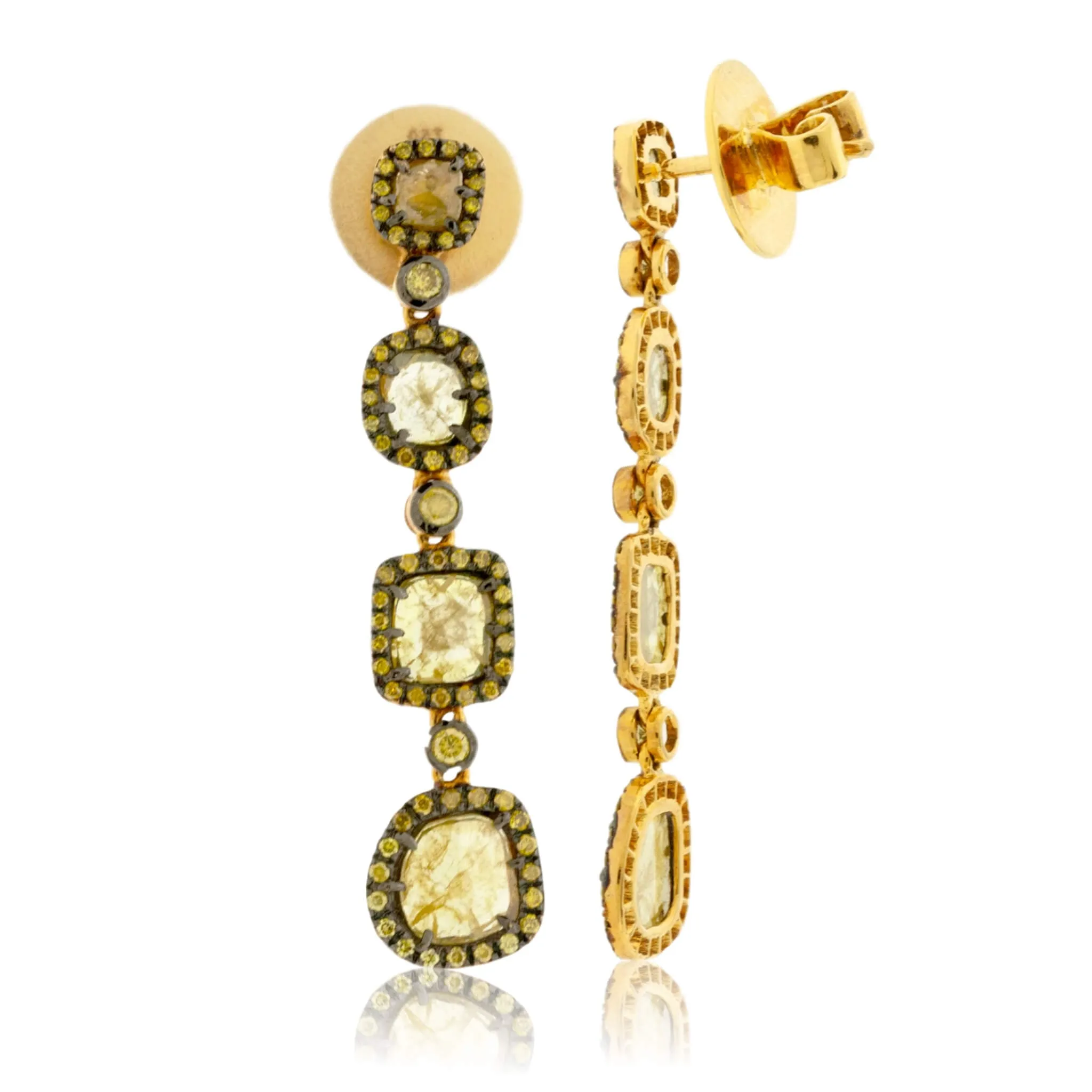 Rose Cut Yellow Diamond & Yellow Diamond Dangle Earrings