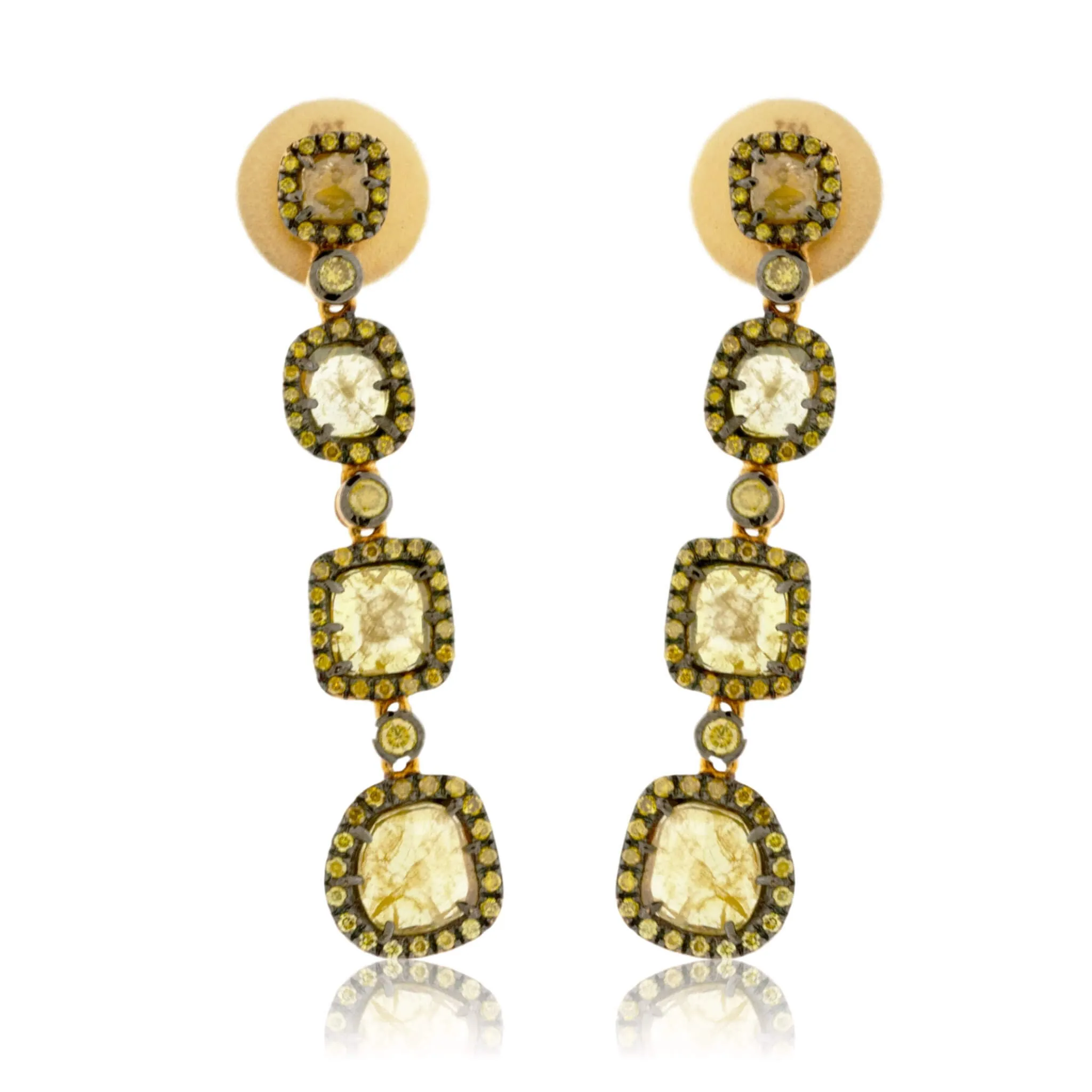 Rose Cut Yellow Diamond & Yellow Diamond Dangle Earrings