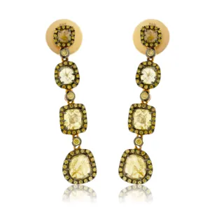 Rose Cut Yellow Diamond & Yellow Diamond Dangle Earrings