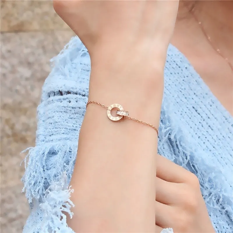 Rose Gold Bracelet With Diamonds And Roman Numerals