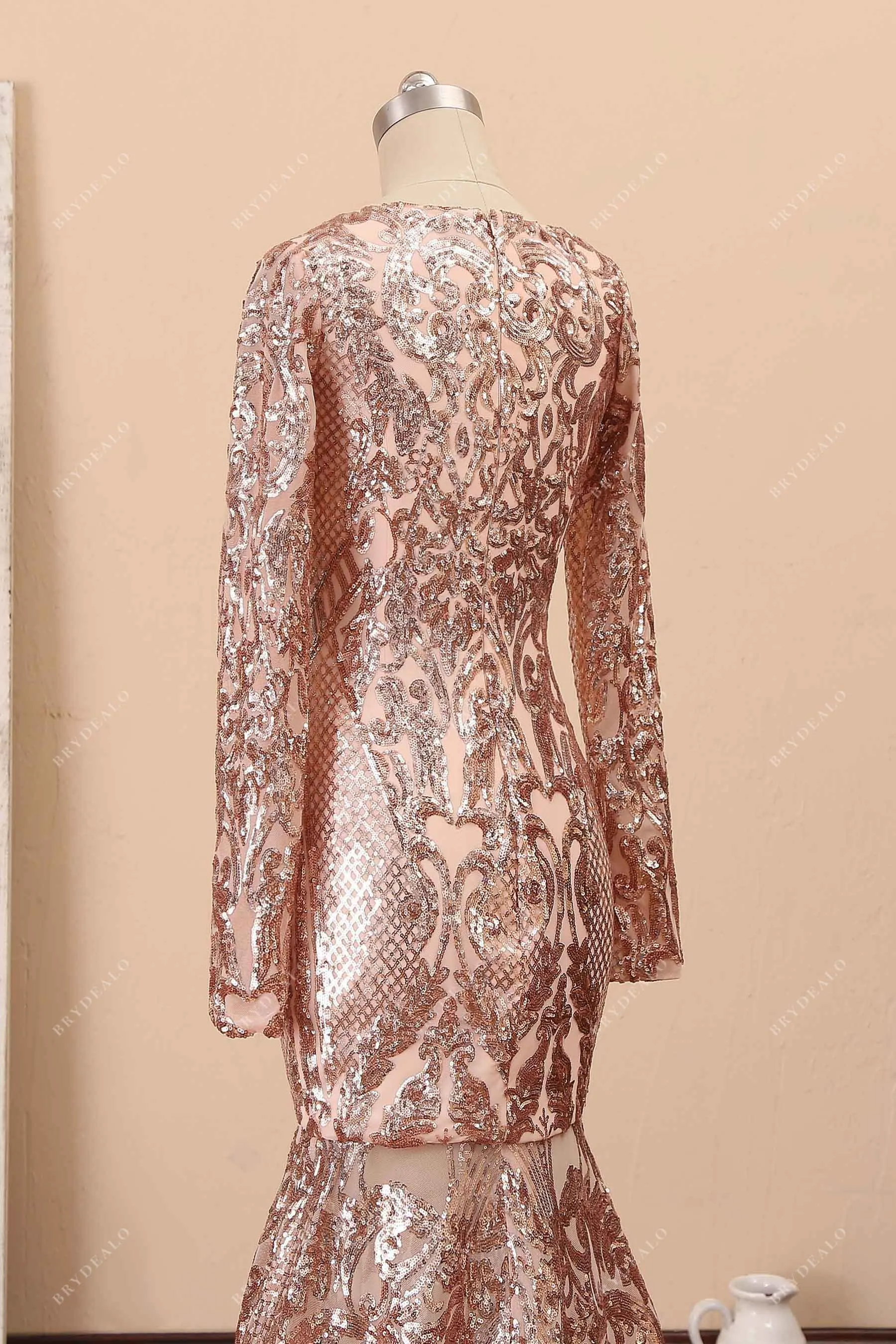 Rose Gold Unique Sequin Mermaid Prom Dress