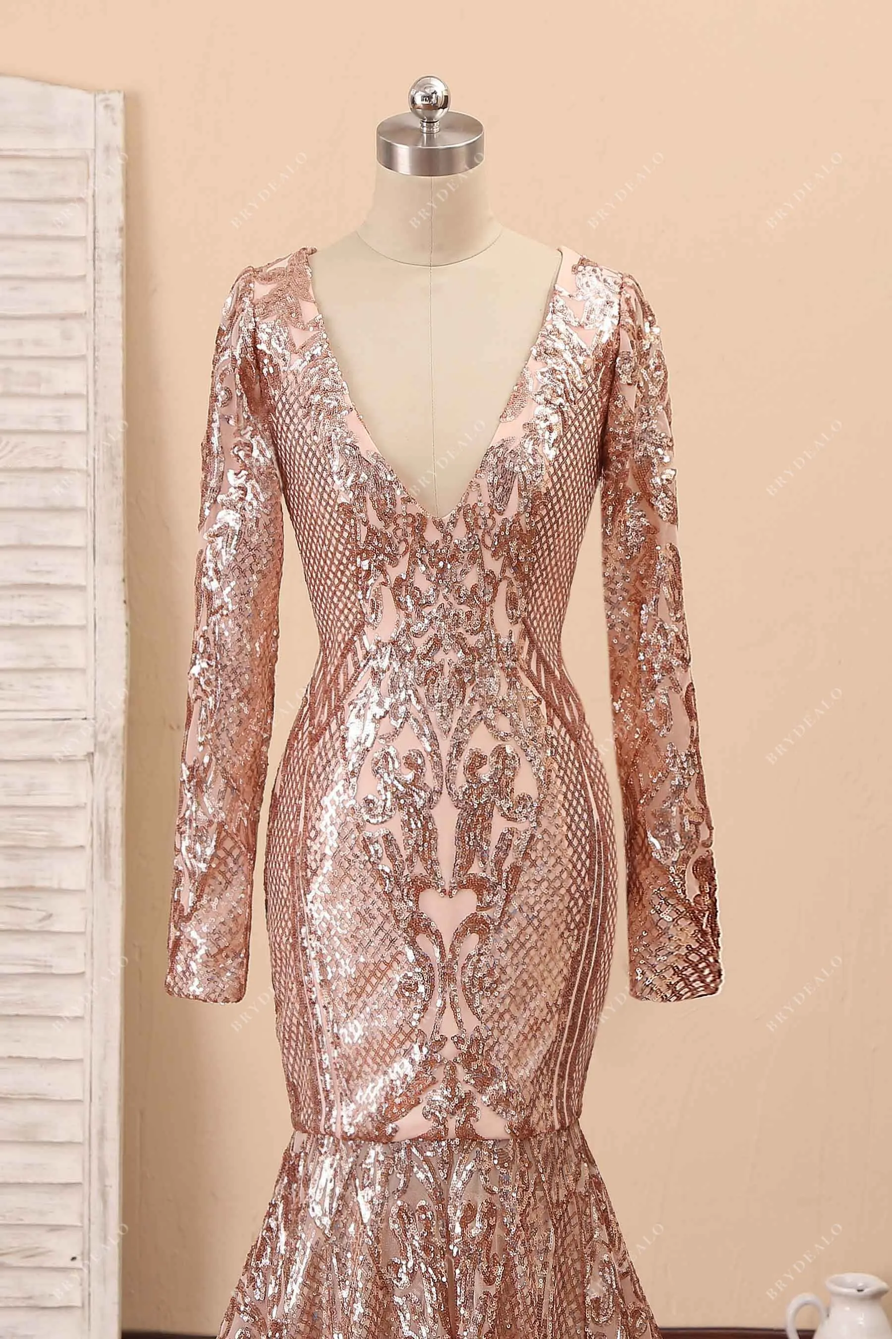 Rose Gold Unique Sequin Mermaid Prom Dress