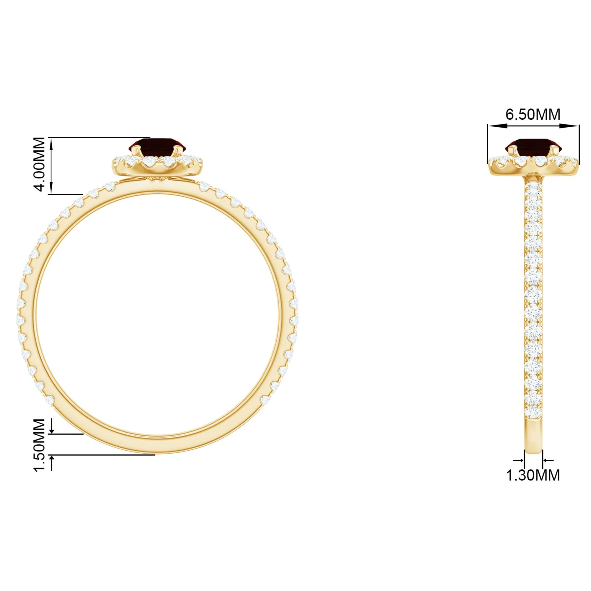 Round Garnet Minimal Engagement Ring with Diamond