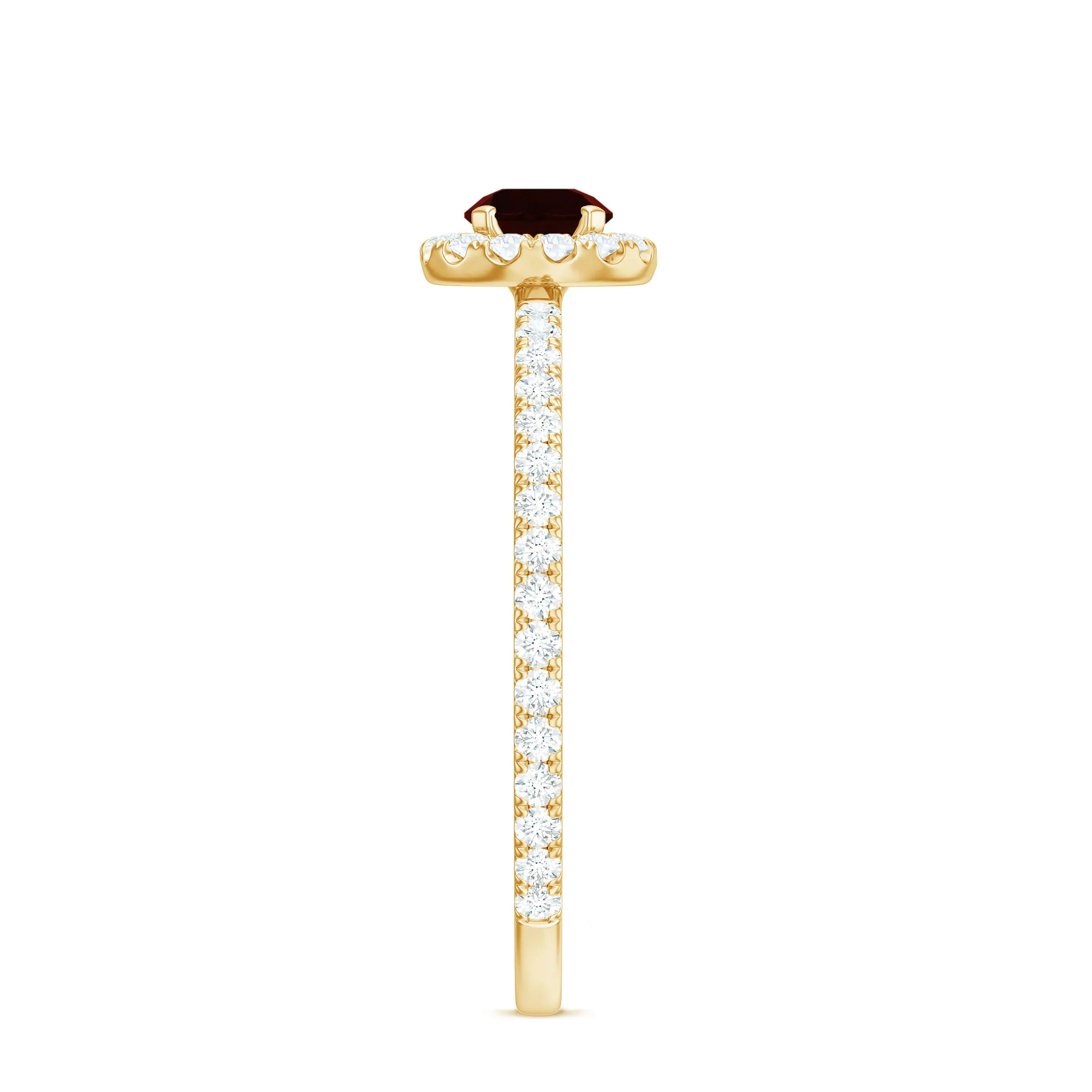 Round Garnet Minimal Engagement Ring with Diamond