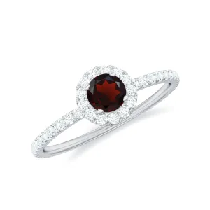 Round Garnet Minimal Engagement Ring with Diamond