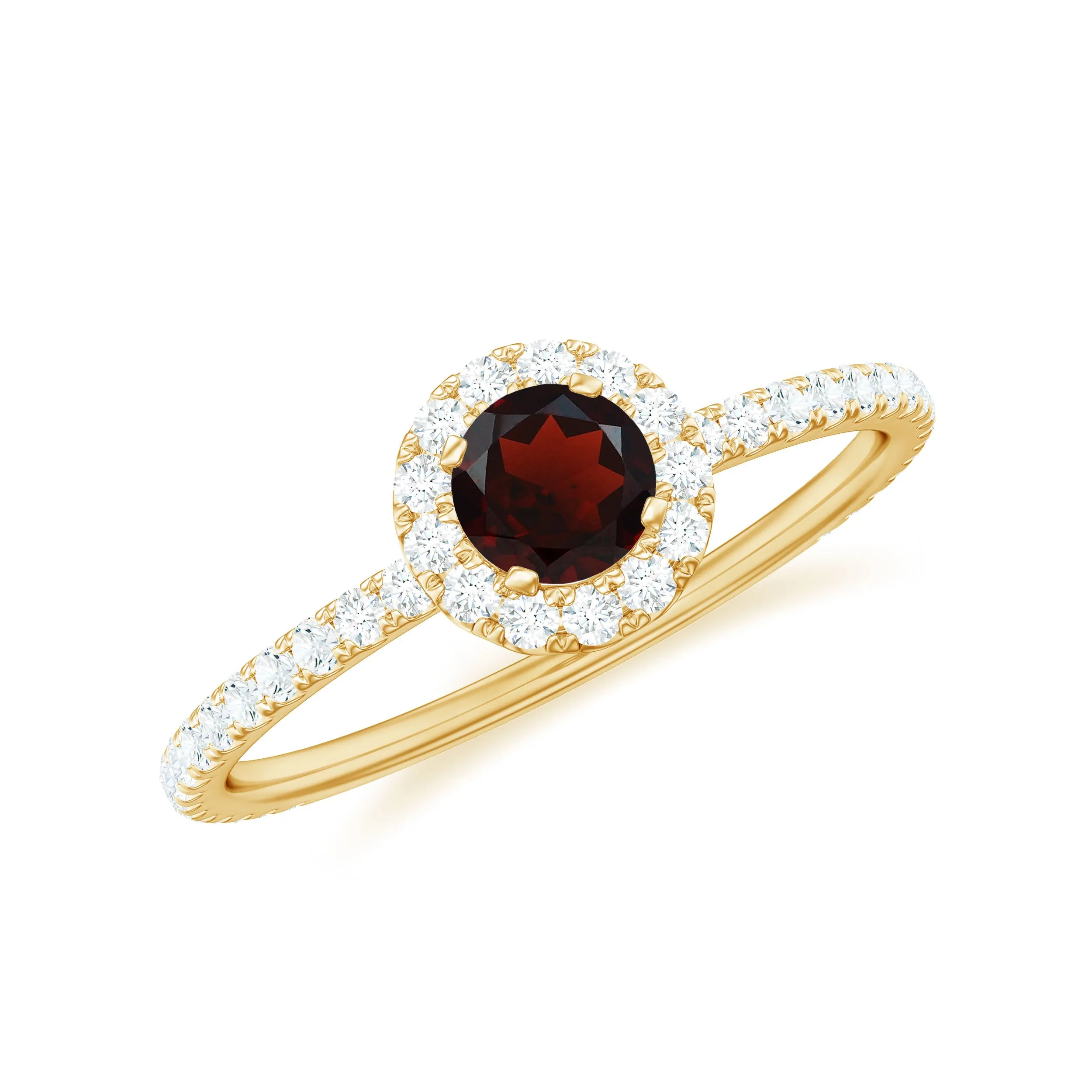 Round Garnet Minimal Engagement Ring with Diamond