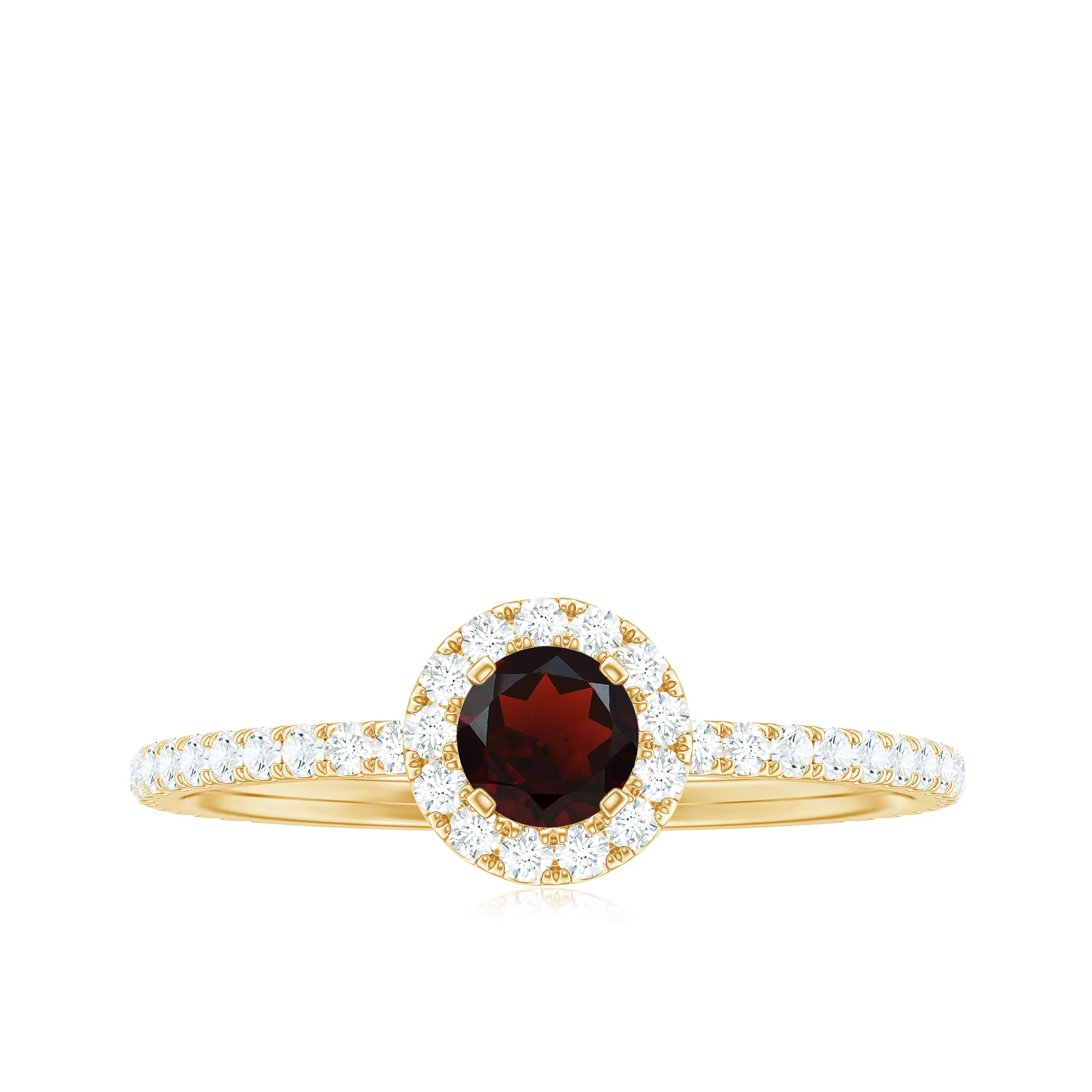 Round Garnet Minimal Engagement Ring with Diamond