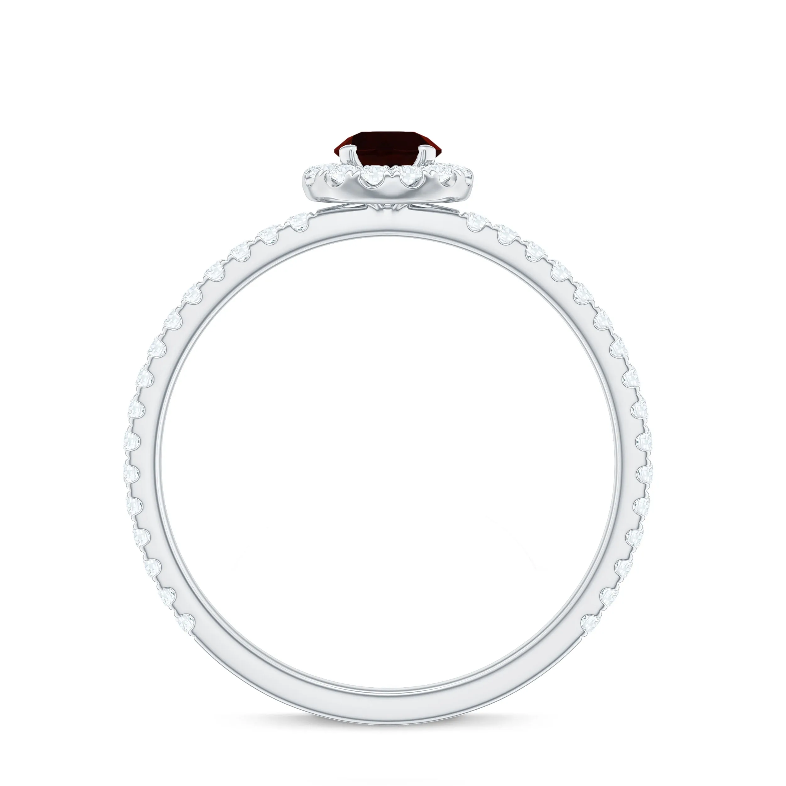 Round Garnet Minimal Engagement Ring with Diamond