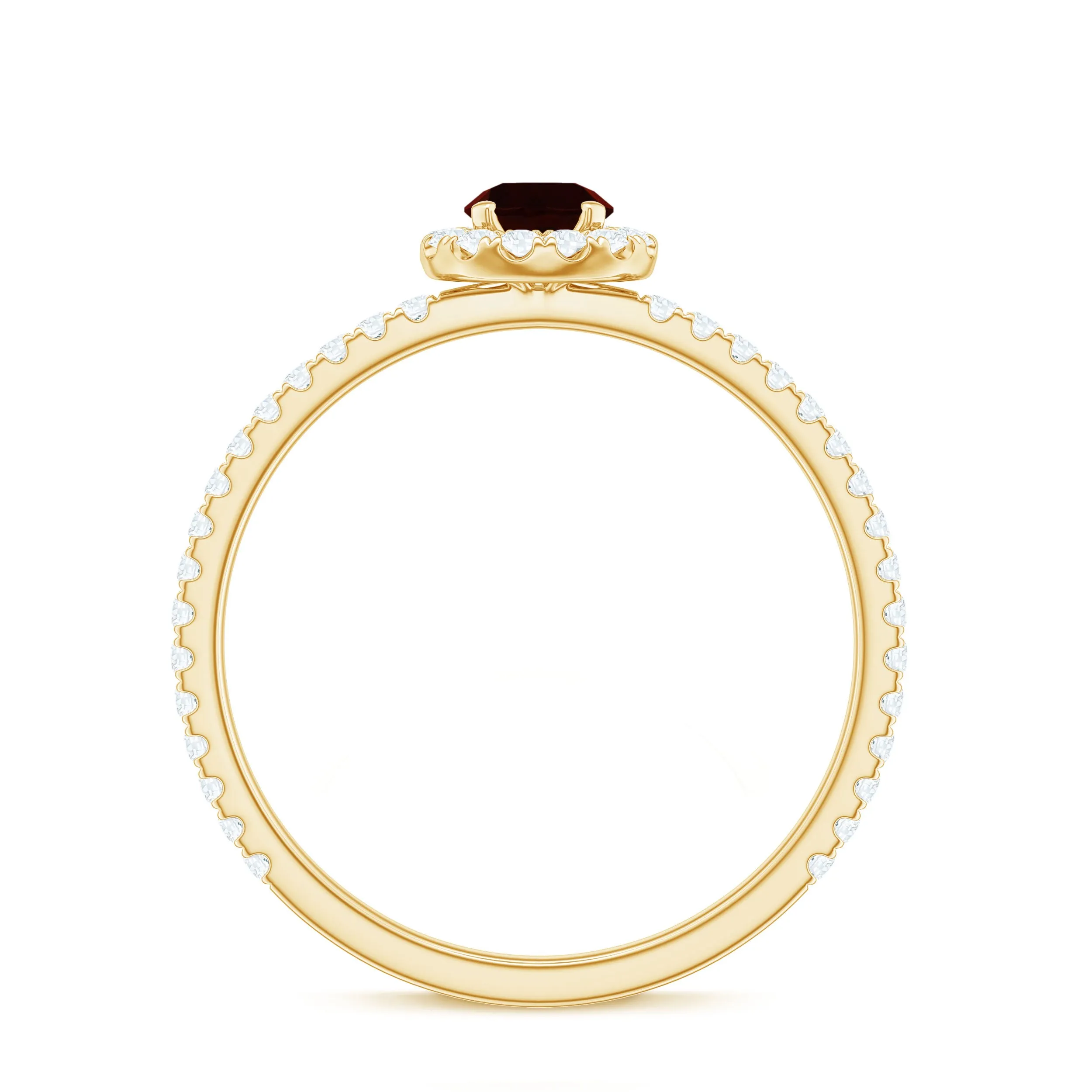 Round Garnet Minimal Engagement Ring with Diamond