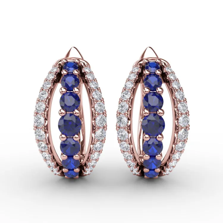 Sapphire and Diamond Hoop Earrings