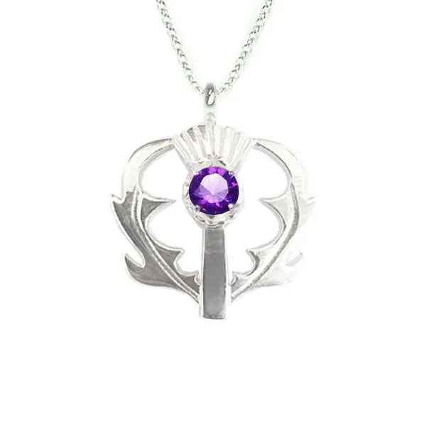 SCOTTISH THISTLE PENDANT WITH AMETHYST IN SILVER