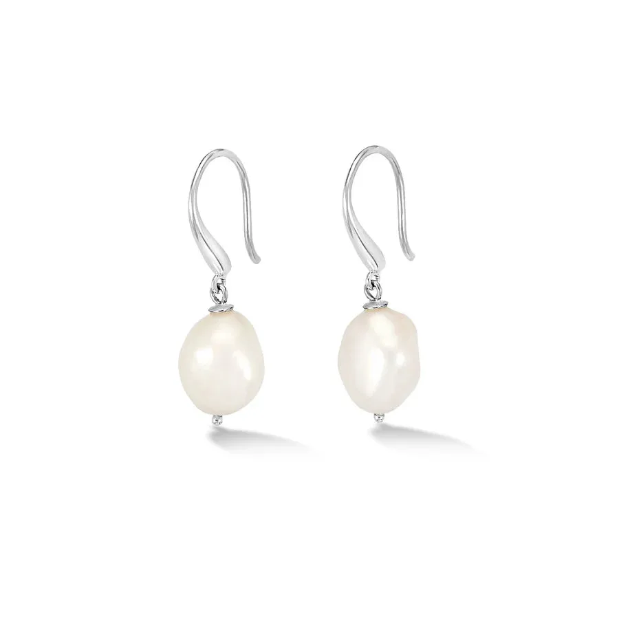 Silver & Baroque Pearl Drop Earrings