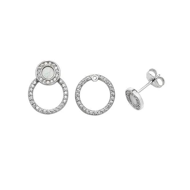 Silver & Co Mother of Pearl Double Circle Cubic Zirconia Earrings SEG0086