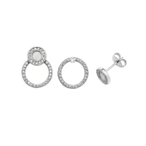 Silver & Co Mother of Pearl Double Circle Cubic Zirconia Earrings SEG0086