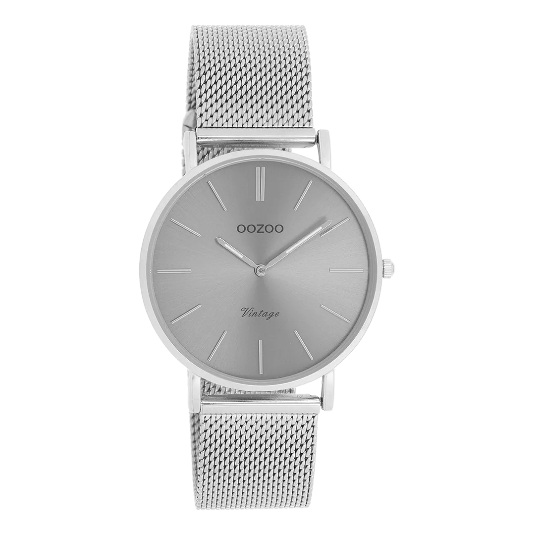 Silver coloured OOZOO watch with silver coloured metal mesh bracelet - C9938