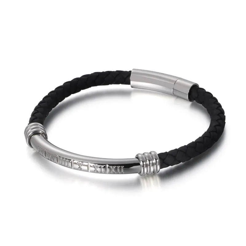 Simple Leather Rope Braided Fashion Men's Bracelet Stainless Steel