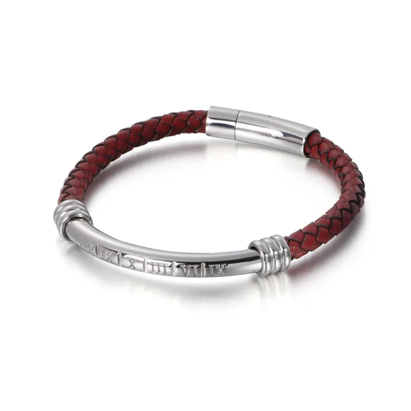 Simple Leather Rope Braided Fashion Men's Bracelet Stainless Steel