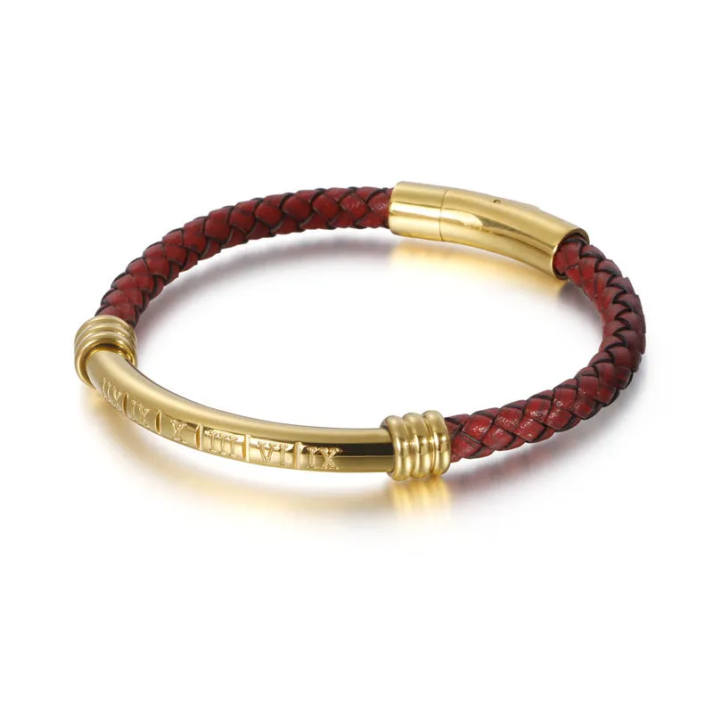 Simple Leather Rope Braided Fashion Men's Bracelet Stainless Steel