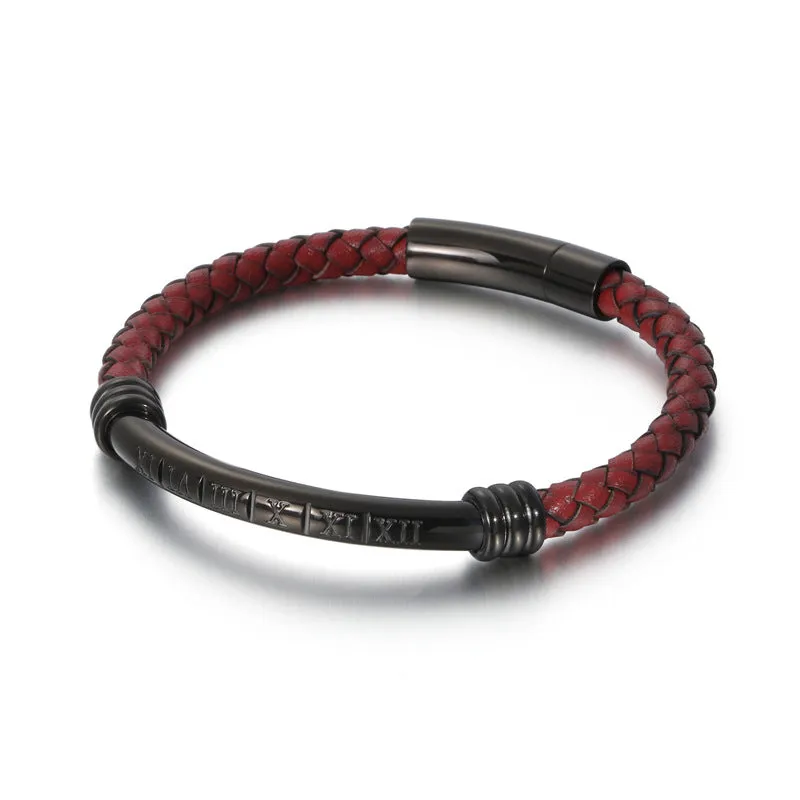 Simple Leather Rope Braided Fashion Men's Bracelet Stainless Steel