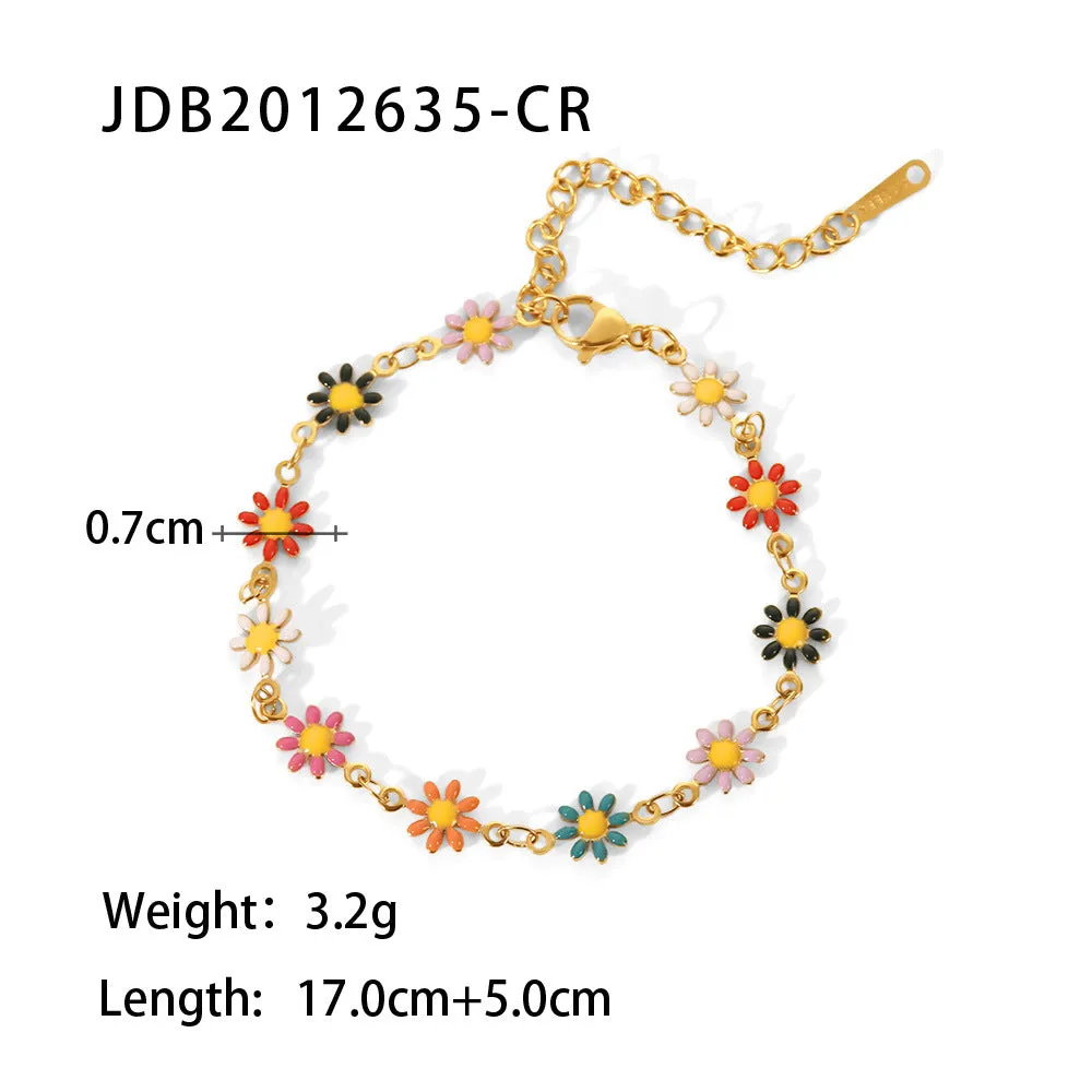 SISSLIA 2024 Cross-Border New Titanium Steel 18K Gold White/Color Small Daisy Chain Necklace for Women