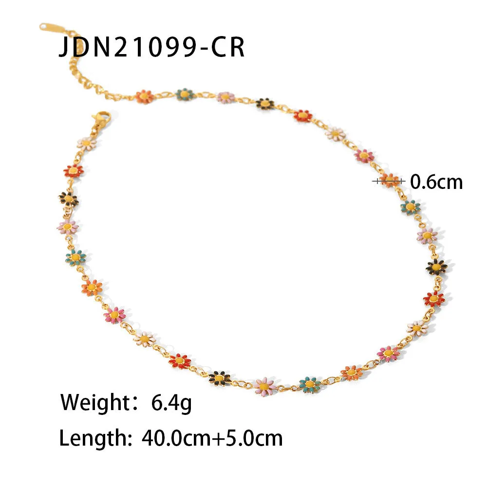SISSLIA 2024 Cross-Border New Titanium Steel 18K Gold White/Color Small Daisy Chain Necklace for Women