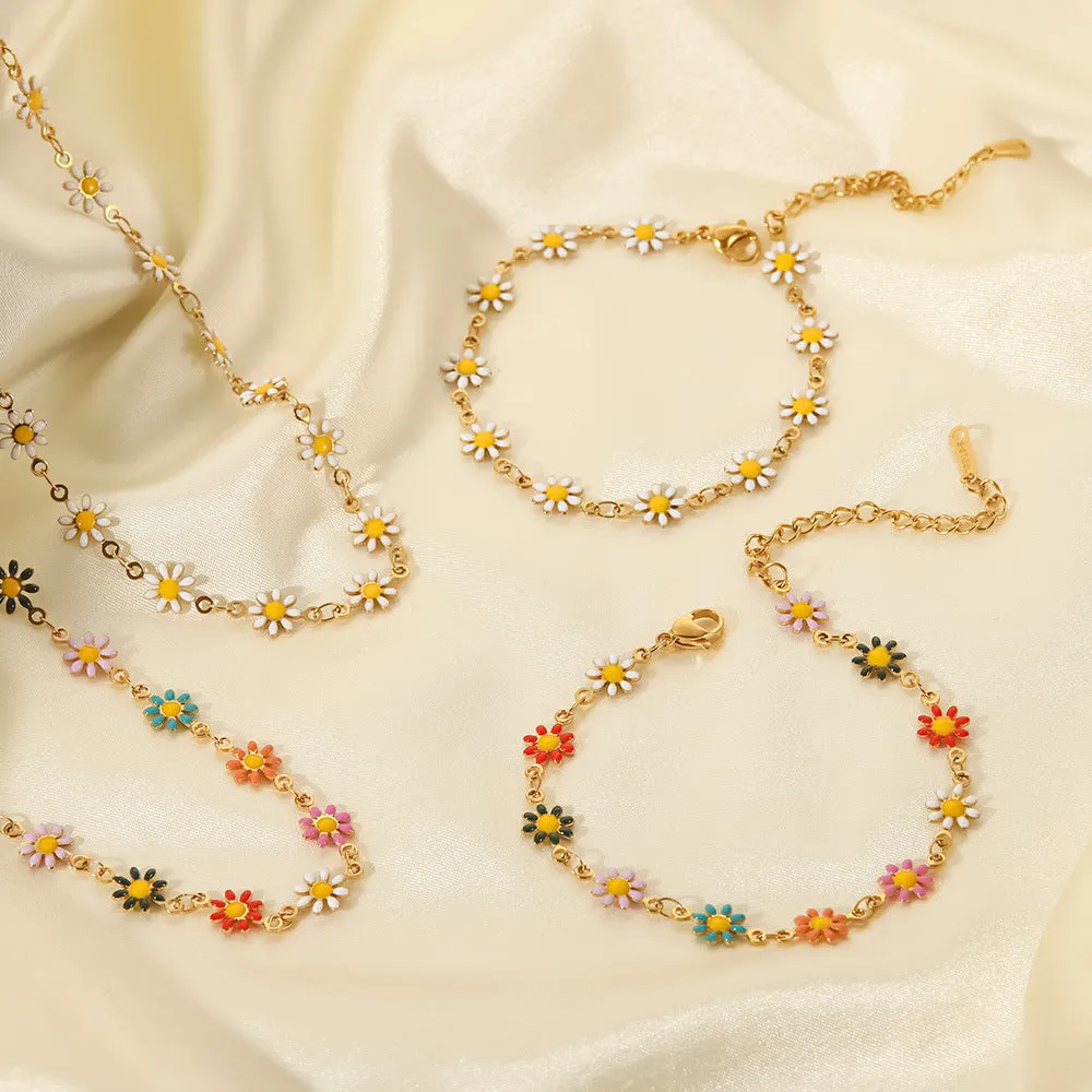 SISSLIA 2024 Cross-Border New Titanium Steel 18K Gold White/Color Small Daisy Chain Necklace for Women