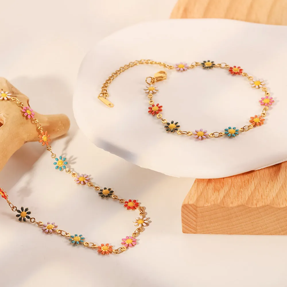 SISSLIA 2024 Cross-Border New Titanium Steel 18K Gold White/Color Small Daisy Chain Necklace for Women