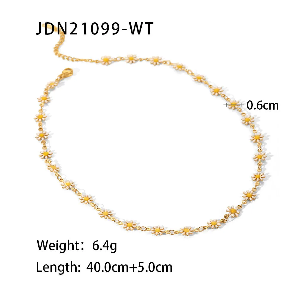 SISSLIA 2024 Cross-Border New Titanium Steel 18K Gold White/Color Small Daisy Chain Necklace for Women