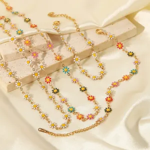SISSLIA 2024 Cross-Border New Titanium Steel 18K Gold White/Color Small Daisy Chain Necklace for Women