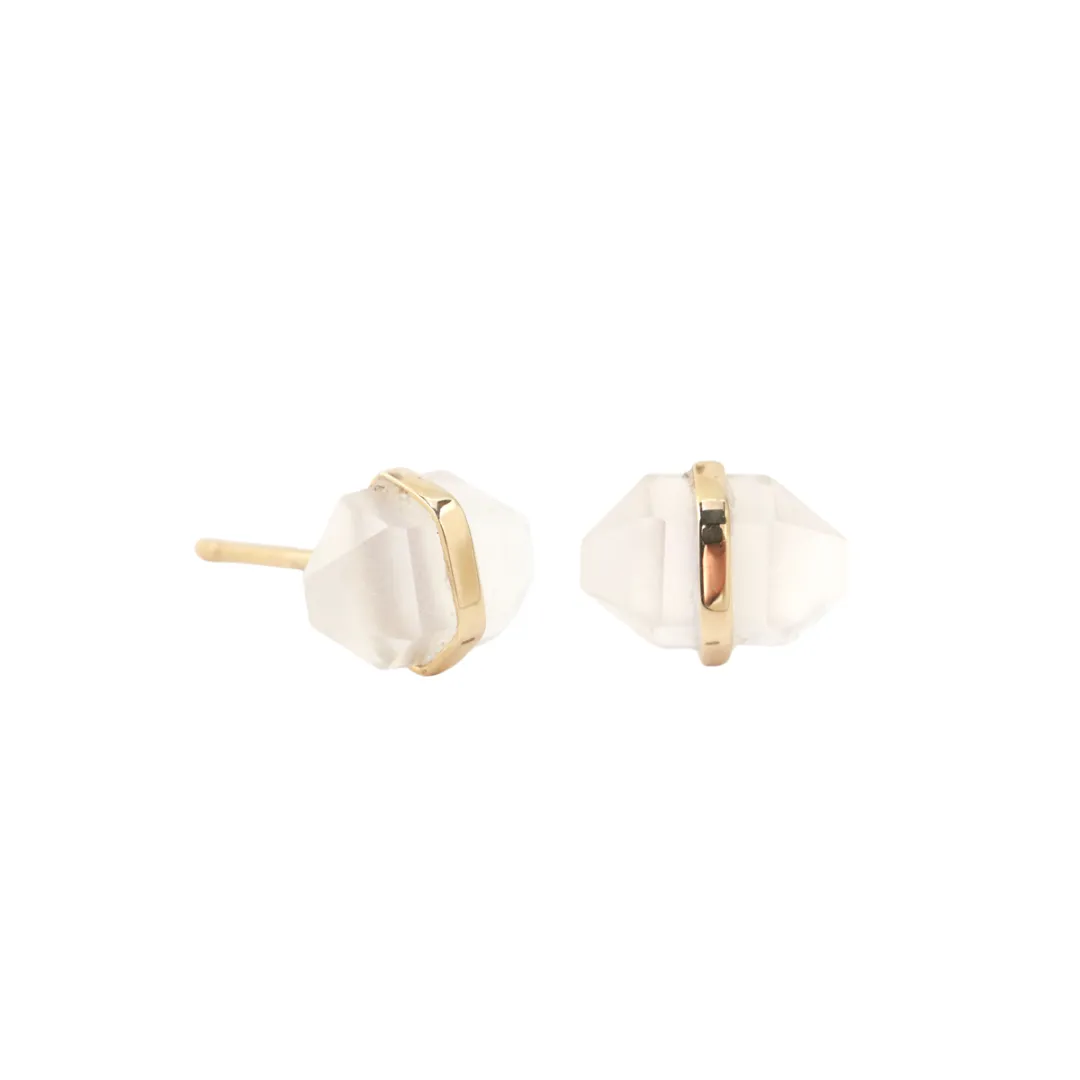 Small Herkimer Rainbow Moonstone Bezel Wrapped Studs