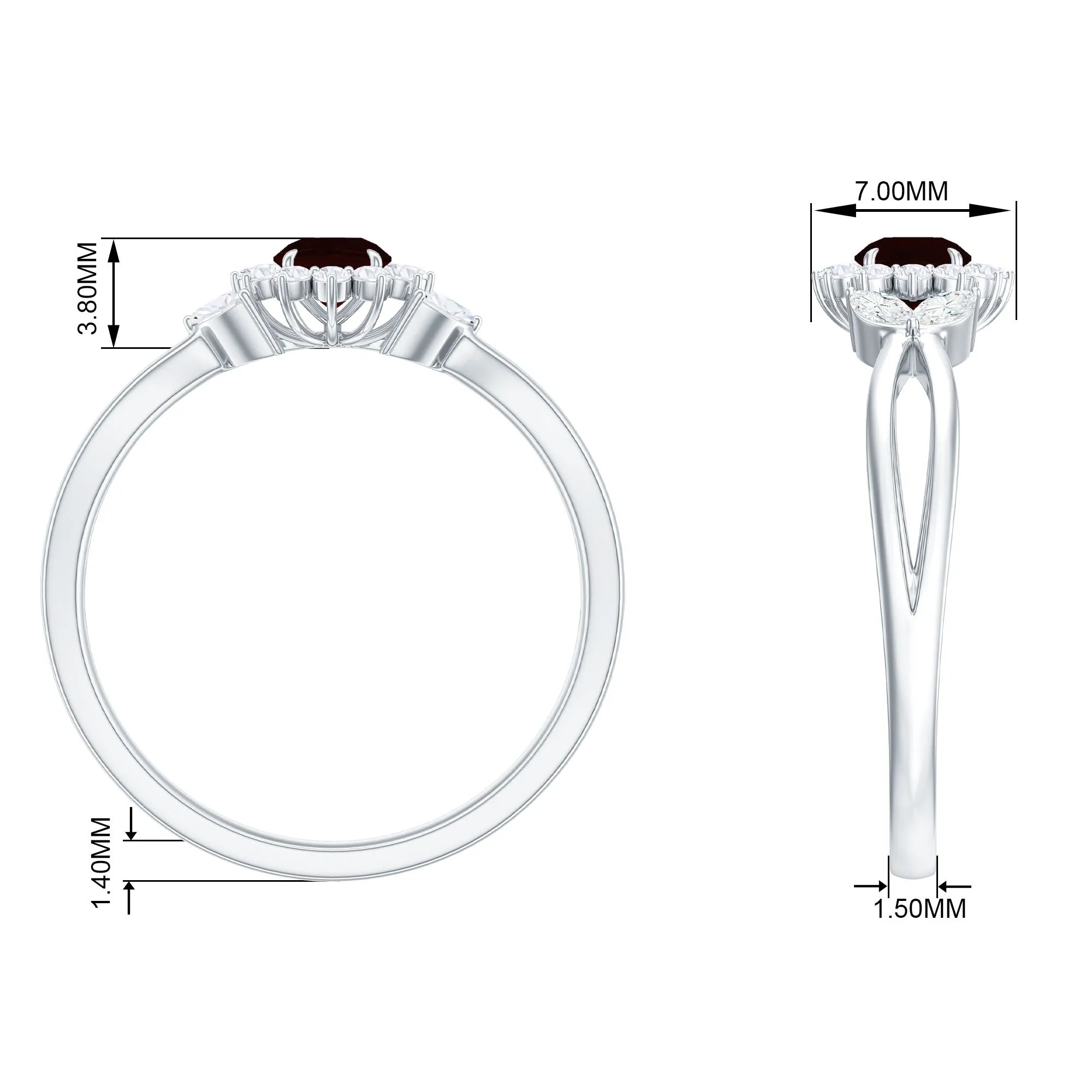 Split Shank Garnet Flower Engagement Ring with Diamond