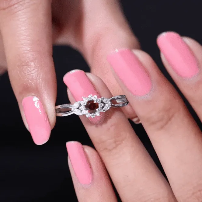 Split Shank Garnet Flower Engagement Ring with Diamond