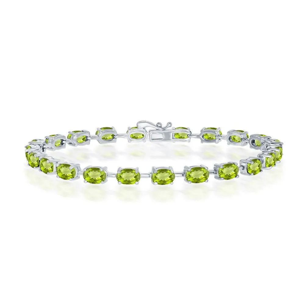 Sterling Silver Peridot Oval Gemstone Link Tennis Bracelet